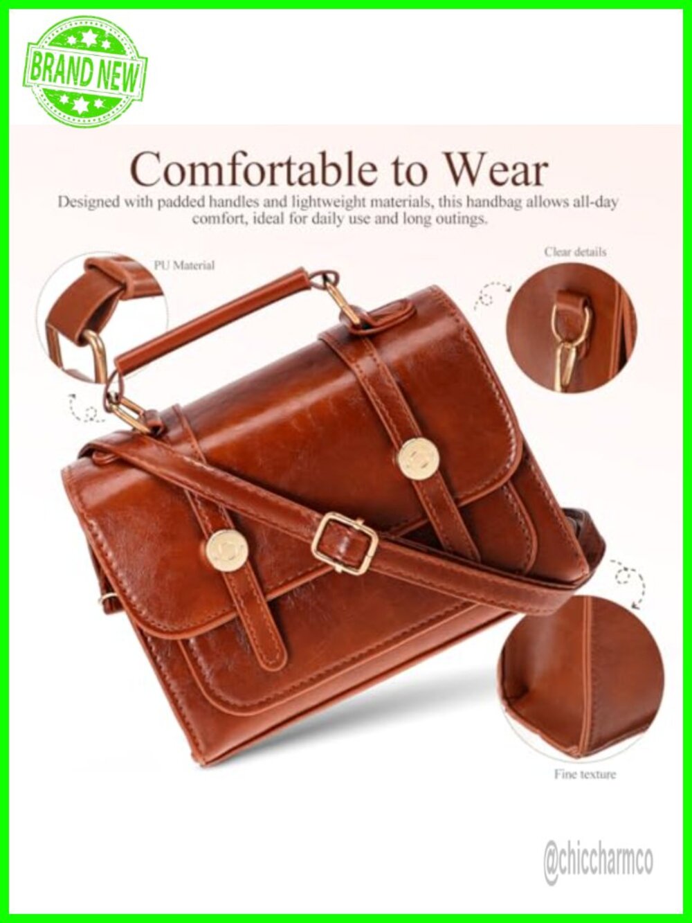 Vintage Small Handbag Women PU Crossbody with Handle Spacious Shoulder Bag - Picture 5 of 6